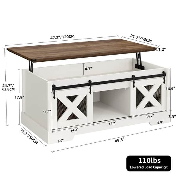 Moasis Farmhouse Lift Top Coffee Table with Hidden Storage and Shelves ...