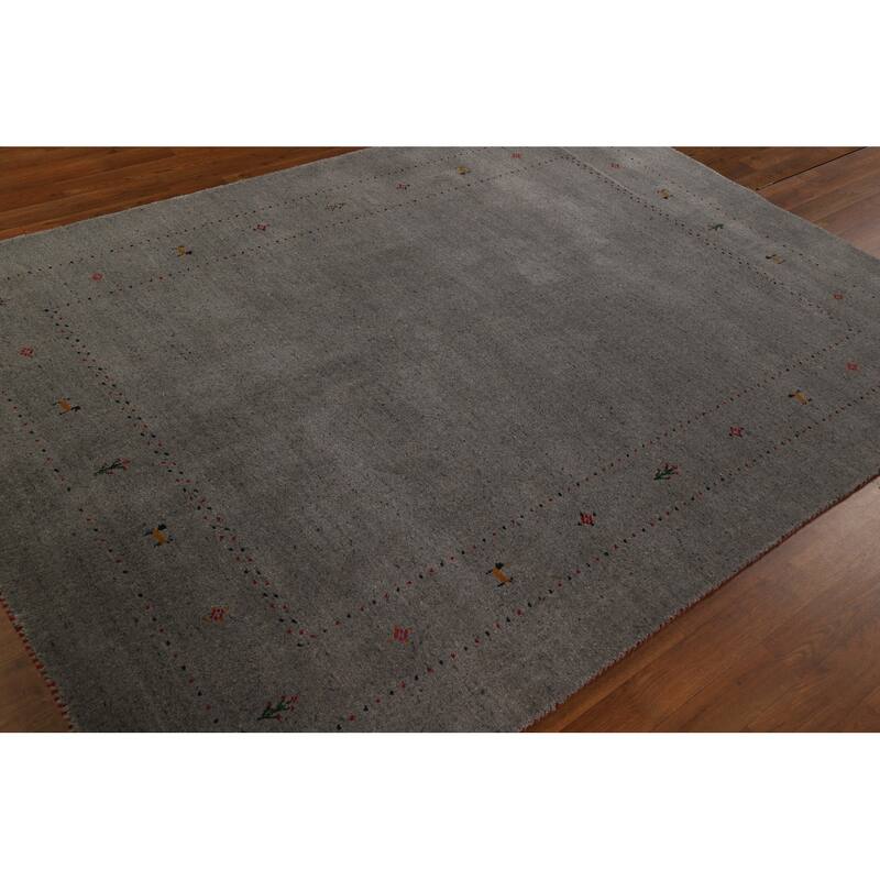 Gray Gabbeh Oriental Area Rug Hand-Knotted Wool Carpet - 5'5" x 7'8"