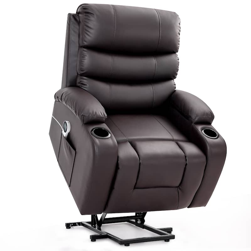 Oversized Power Lift Recliner Chair with Massage & Heat, PU Leather, USB Port, Cup Holders & Pockets