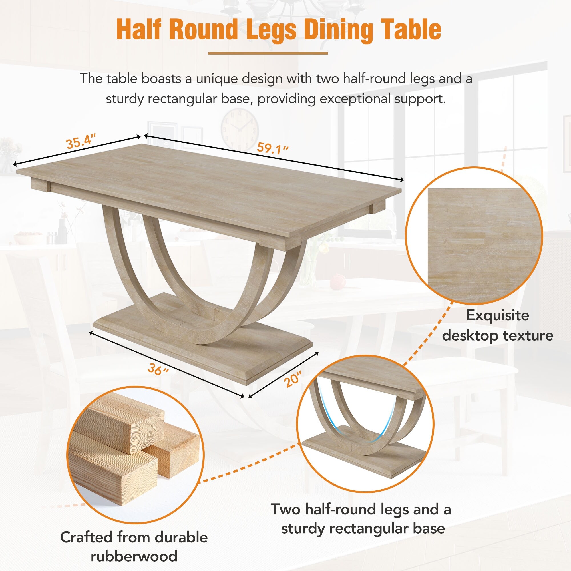 Unique Wood Dining Table Set with Bench and 4 Dining Chairs - On