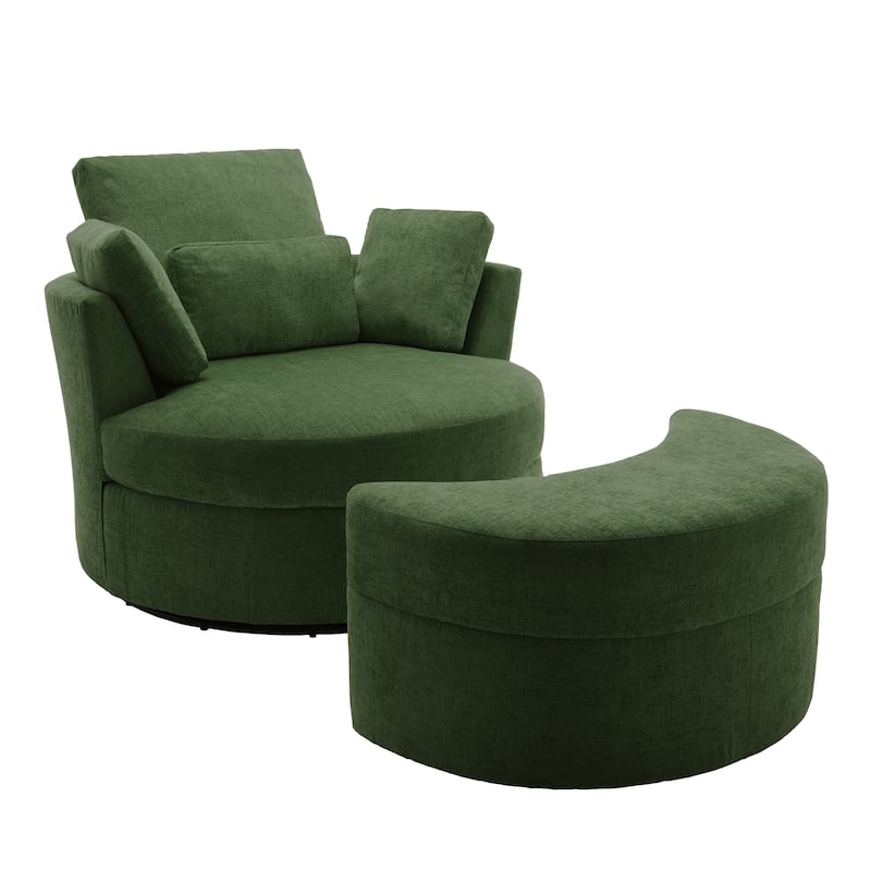 Upholstered Swivel Accent Chair with Wooden Tray Storage Ottoman