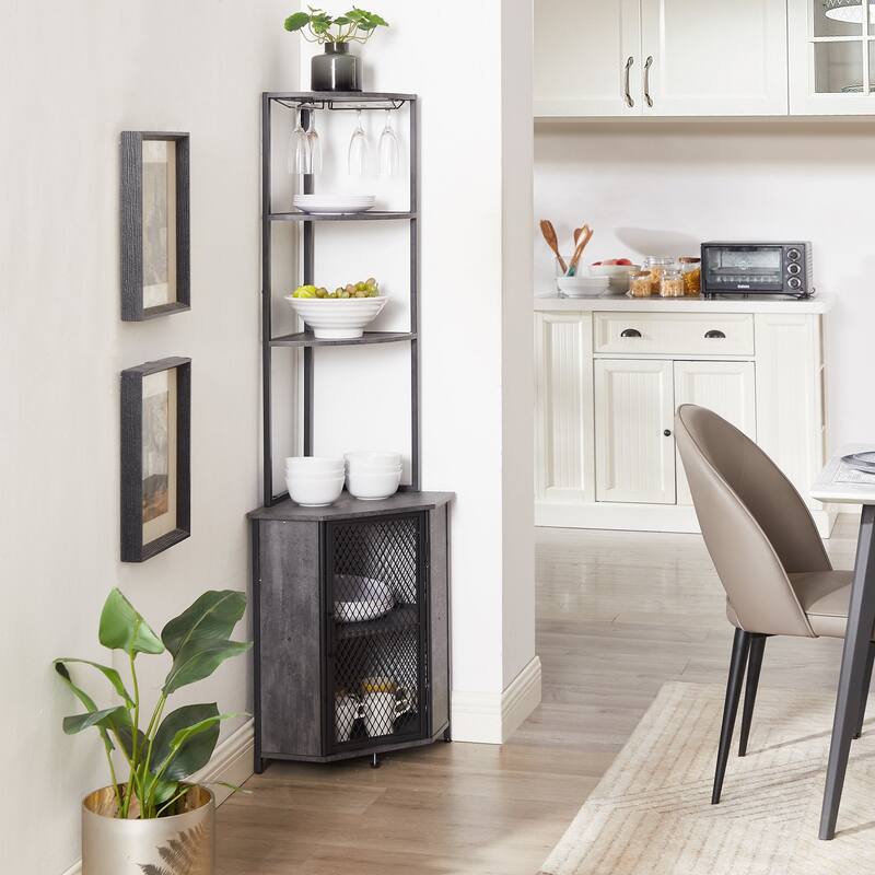 VECELO 5-Tier Corner Cabinet, Tall Storage Shelf, Bookshelf Display Shelves Rack for Living Room, Kitchen, Balcony, Small Space