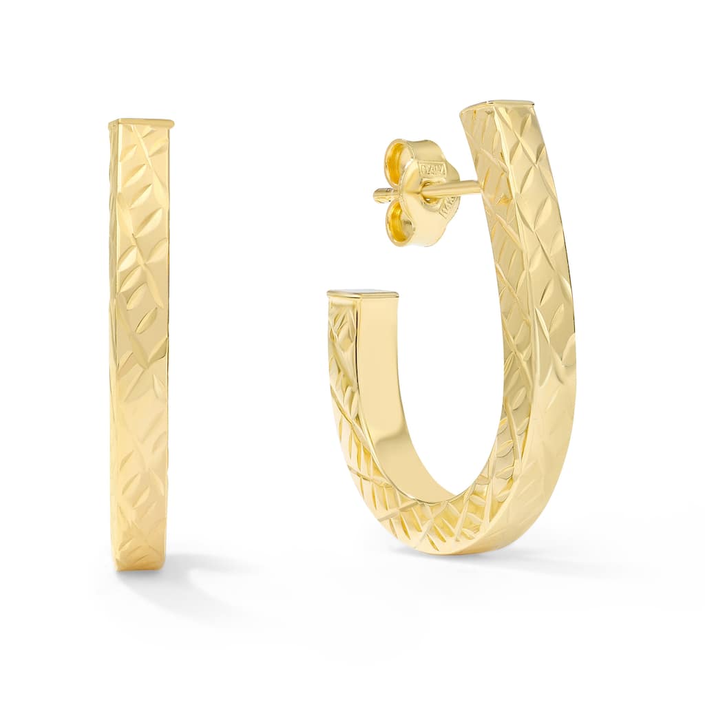 Clover 14K Yellow Gold Diamond-Cut J-Hoop Earrings
