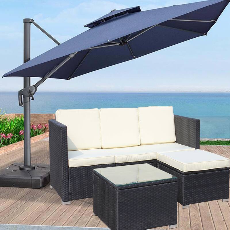 5-Piece Outdoor Rattan Sectional Sofa Set with Coffee Table & Cushions