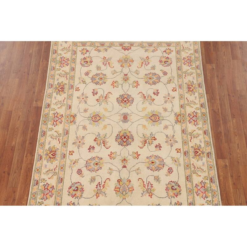 Transitional Floral Oushak Area Rug Hand-Knotted Wool Carpet - 4'11" x 7'8"