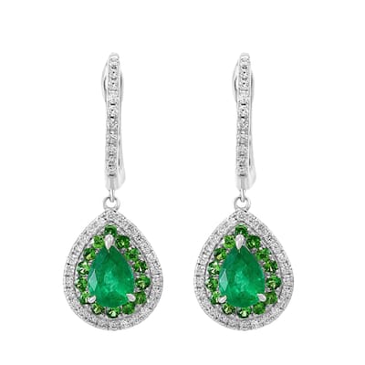 EFFY 14K Gold Diamond Emerald Tsavorite Pear Drop Earrings