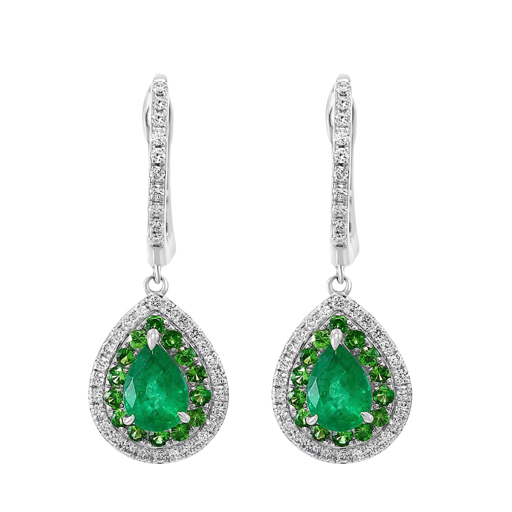 EFFY 14K Gold Diamond Emerald Tsavorite Pear Drop Earrings