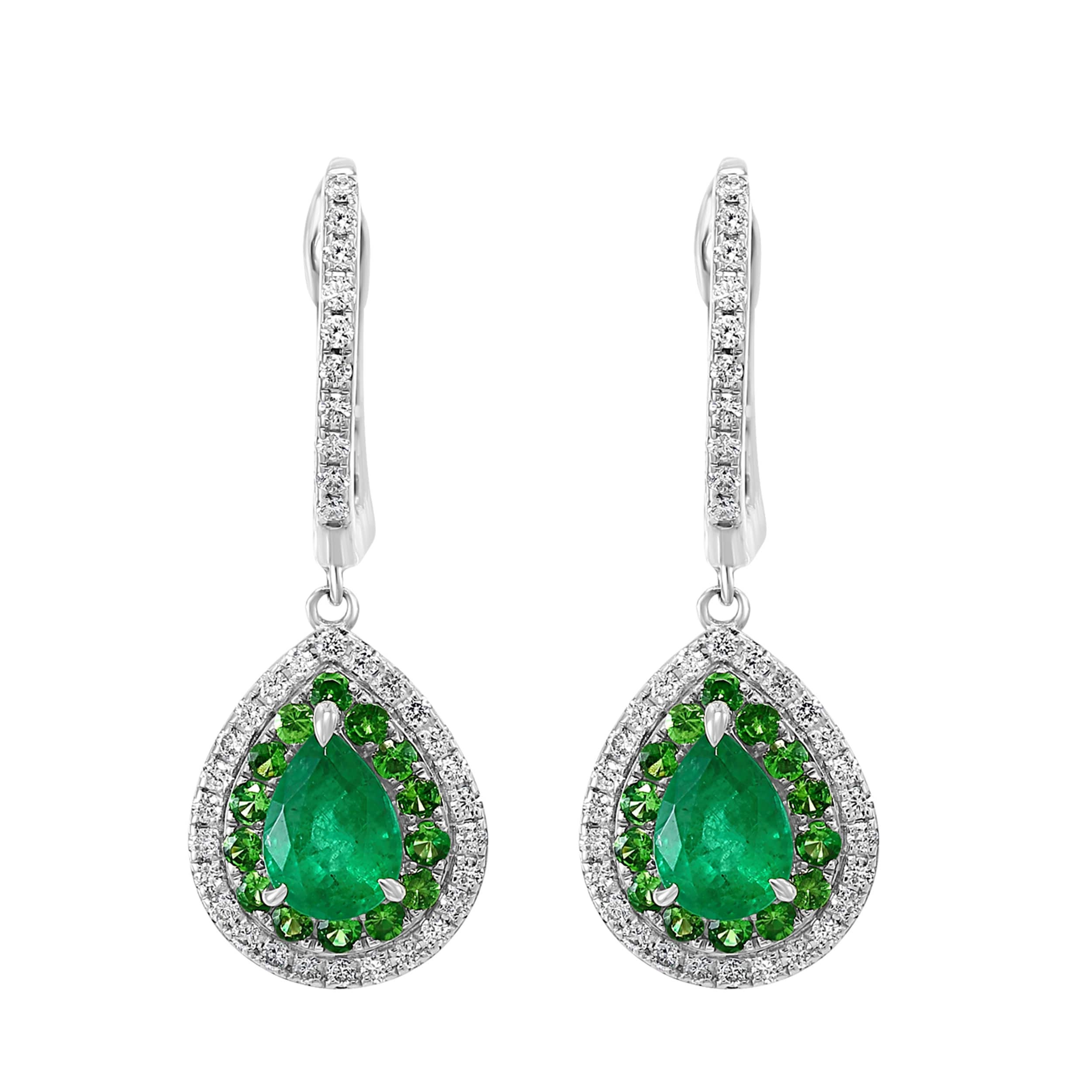 EFFY 14K Gold Diamond Emerald Tsavorite Pear Drop Earrings