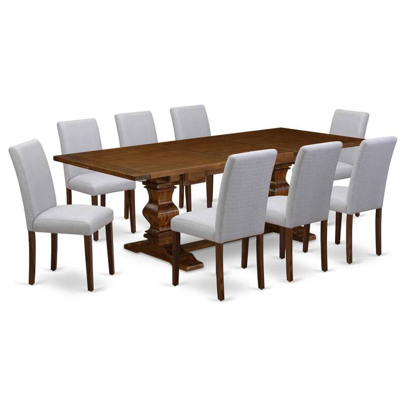 Classic 9-Piece Dining Set - Table & 8 Chairs - Linen Fabric - Mid-Century Style - 92