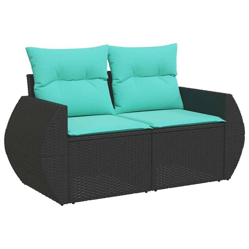 vidaXL 7 Piece Patio Sofa Set with Cushions Black Poly Rattan - 21.7 x 24.4 x 27.2