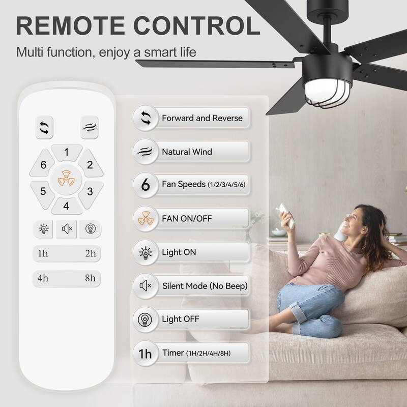 52" Reversible 5-Blade Modern LED Ceiling Fan with Light and Remote
