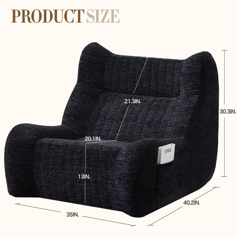 Oversized Comfy Bean Bag Chair with Armrests - Luxurious Chenille Floor Sofa for Living Room & Bedroom (Black)