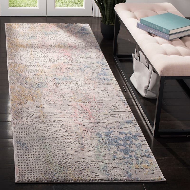 SAFAVIEH Meadow Aleksandr Modern Abstract Rug - 2'7" x 8' Runner - Grey/Gold