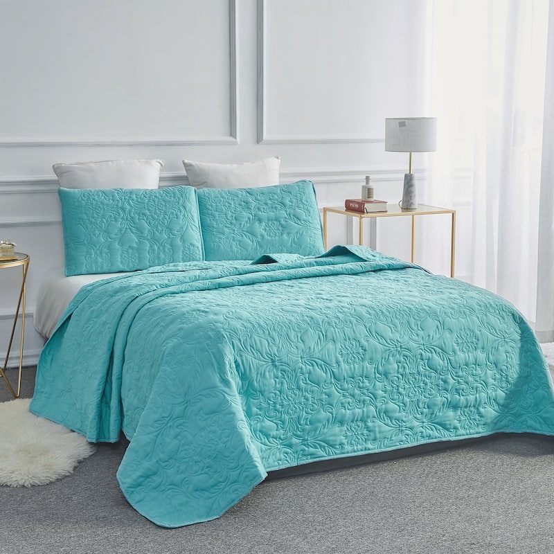 Sophia & William 2/3 Pieces Quilt Set, Reversible Microfiber Bedding Bedspread Coverlet Set - Teal - King