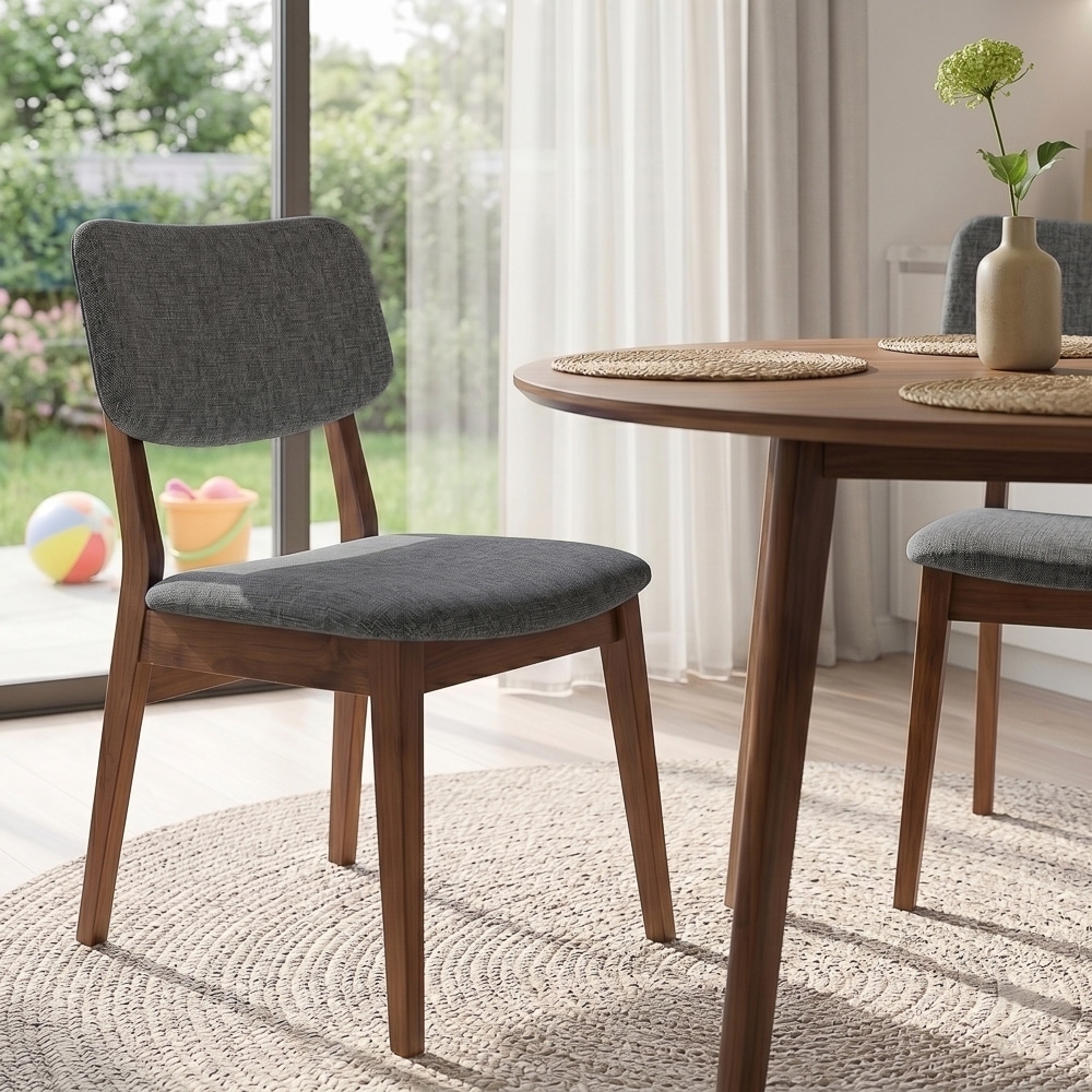 Annaliese Mid-Century Modern Fabric Dining Chair in Grey (Set of 2)