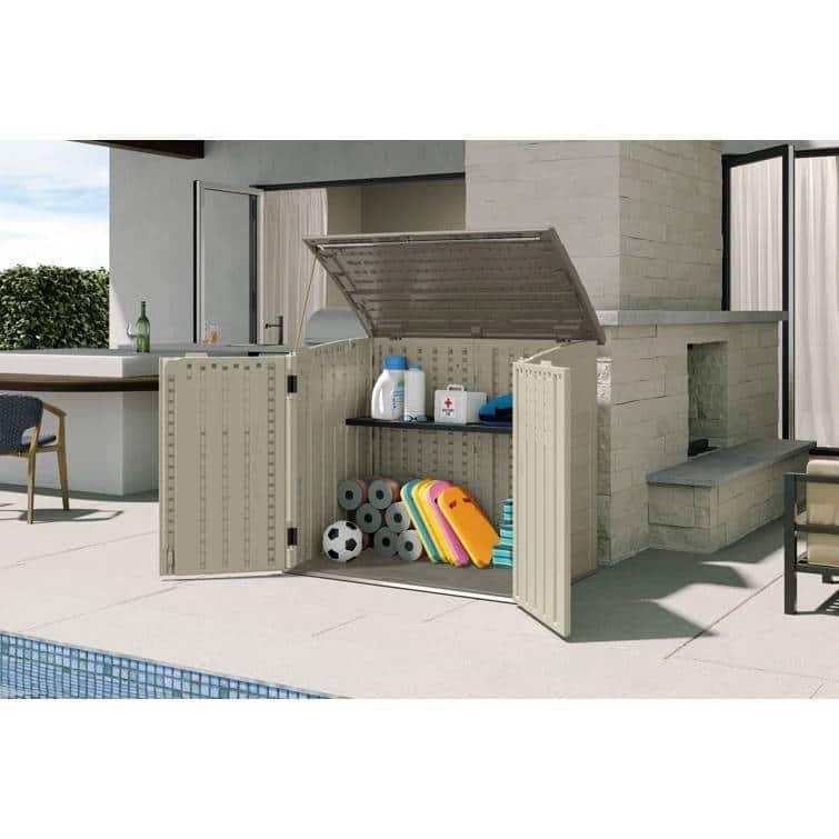 34 cu ft Plastic Outdoor Trash Can Storage Shed with Lockable Doors for Lawn Equipment - 53″ W × 32.5″ D × 45.5″ H