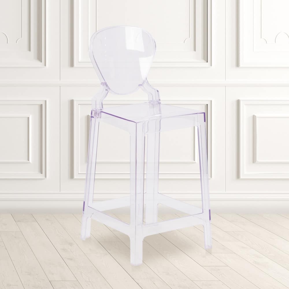 4Pk Ghost Counter Stool with Tear Back in Transparent Crystal - Wedding Chairs