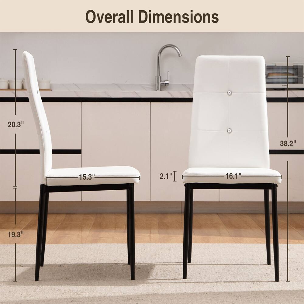 Set of 4 Dining Chairs PU Leather Chairs Upholstered Plain White 16