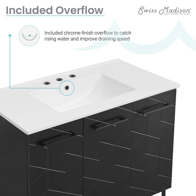 Annecy 36 In. Phantom Black Bathroom Vanity With White, 3-Hole Ceramic Sink Top