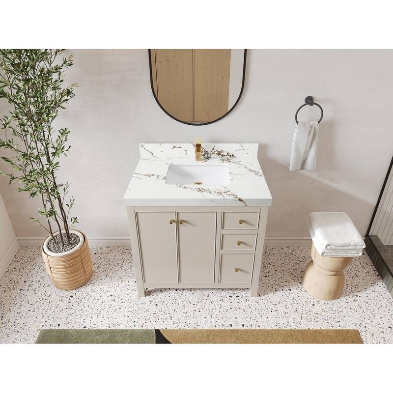 Willow Collections 36 in. W x 22 in. D Chicago Center Sink Left Bathroom Vanity with Countertop - 2" Viola Brown - Fine Grain