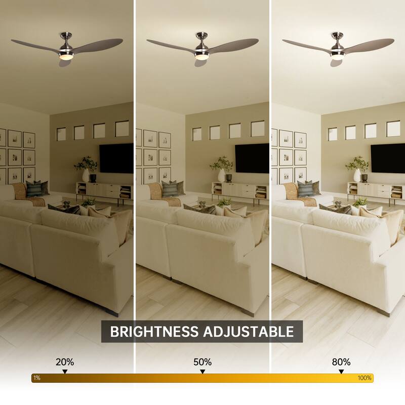 Modern Brushed Nickel 3-Blade Reversible Ceiling Fan with Remote Control - 56-in W x 13.7-in H