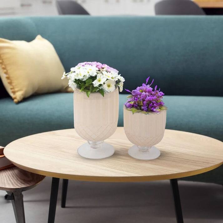 Goblet Style Frosted Glass Table Vases Set of 2 Modern Decor Accent