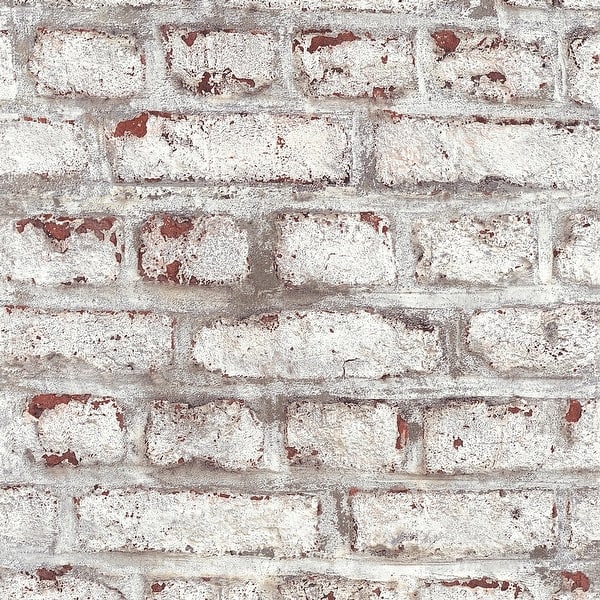 slide 2 of 5, Galerie Wallcoverings Bricks and More Collection Distressed Plastered Brick Matte Finish Vinyl on Non-woven Wallpaper Roll 33-feet long x 21-inches wide - White