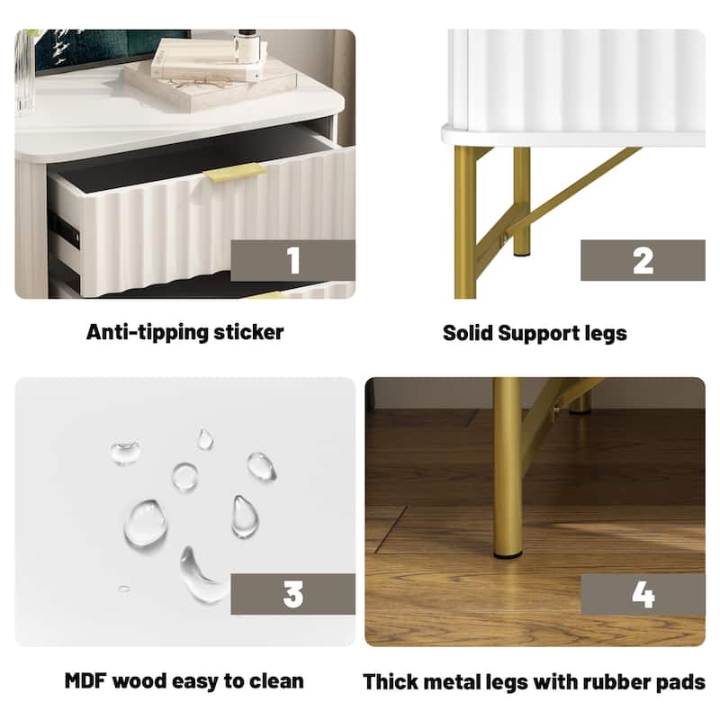 Clihome Modern MDF 2-Drawer Nightstand for Bedroom