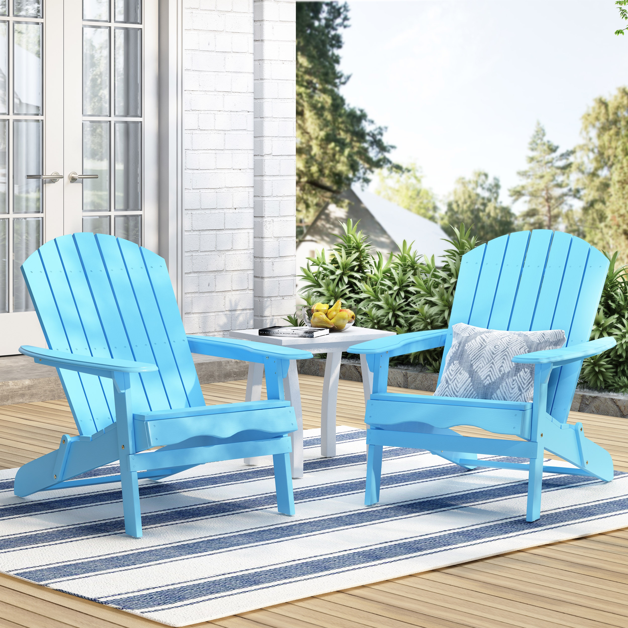 Hanlee Outdoor Rustic Acacia Wood Folding Adirondack Chair Set of