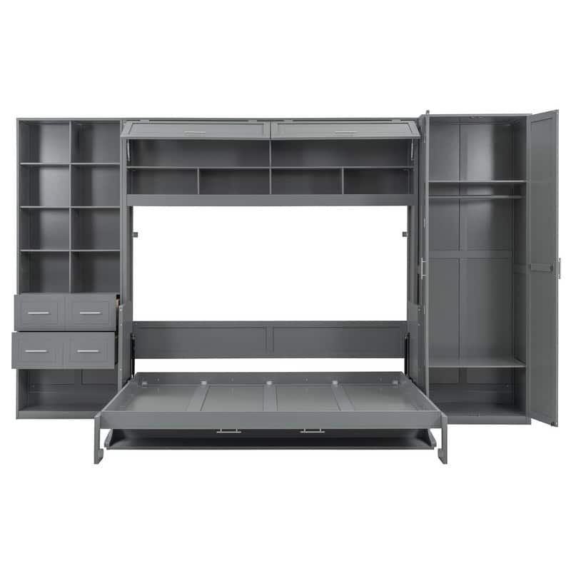 Queen Size Murphy Bed Wall Bed with Closet , Drawers and Shelves