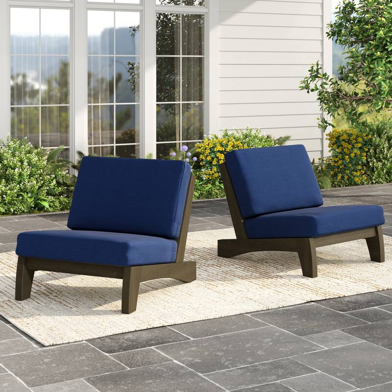 Set of 2 Patio Teak Wood Outdoor Club Chair with Cushions
