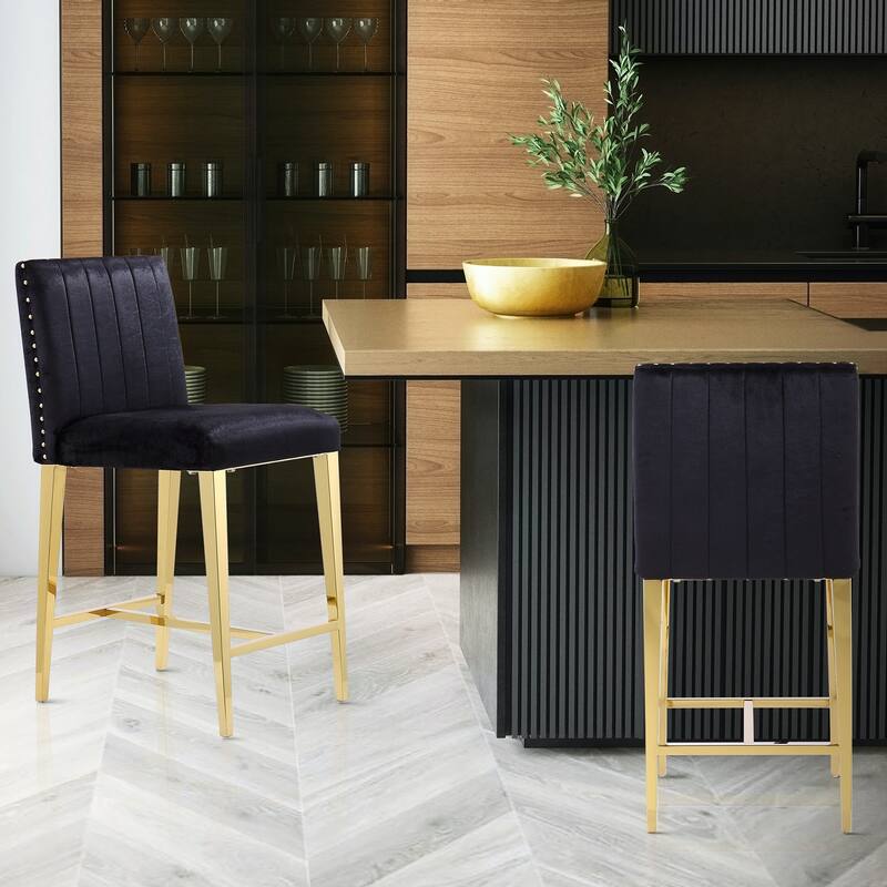 Counter Height Bar Stools Luxury Island Counter Bar Stool Chairs Kitchen Counter-Height Stool with Gold Stainless Steel Legs
