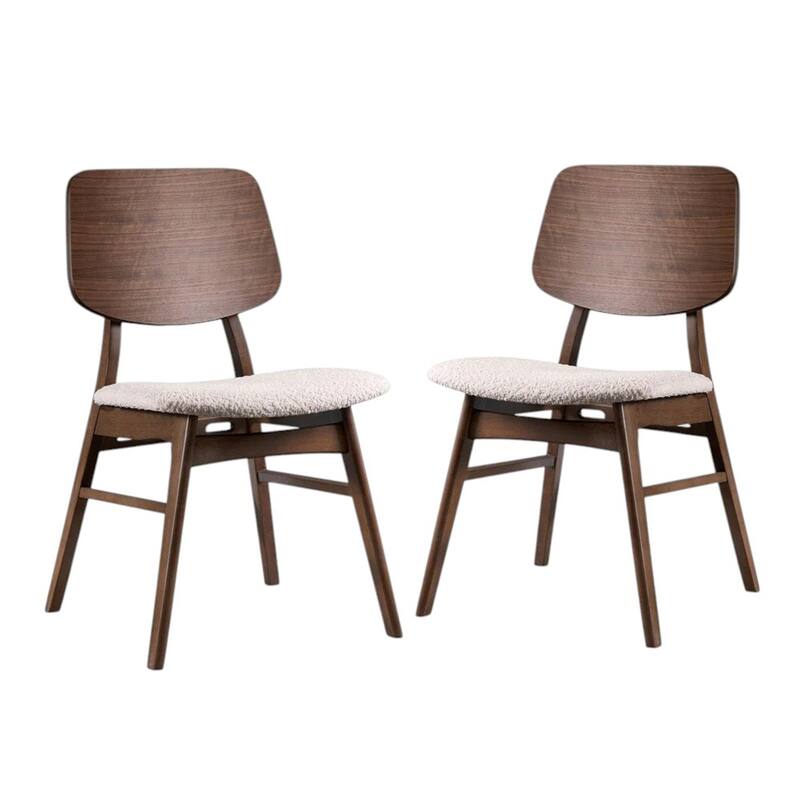 Set of 2 Upholstered Dining Chairs with Curved Panel Back in Walnut and Beige - Dining Height - Walnut/Beige - Set of 2