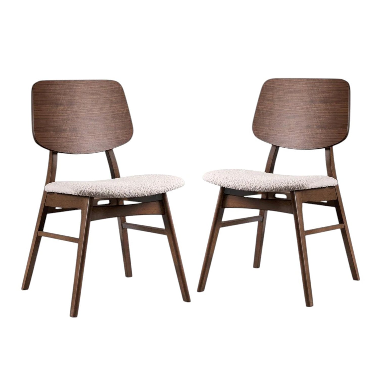 Set of 2 Upholstered Dining Chairs with Curved Panel Back in Walnut and Beige