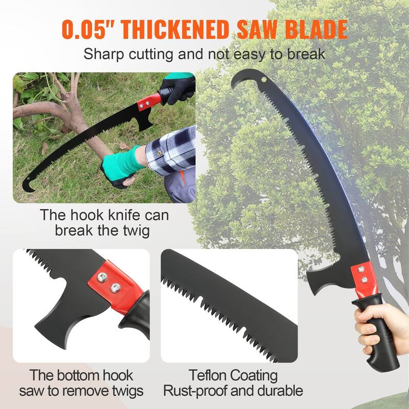 Black Long Reach Tree Pruner with Telescopic Pole 20 Feet Hand Saw for High and Low Branch Cutting - 4.9-20 ft