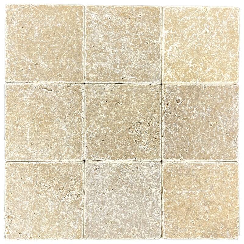 Tuscany Brown Travertine 4" x 4" Tumbled Tile - 1 Box (5.56 sqft) - Brown