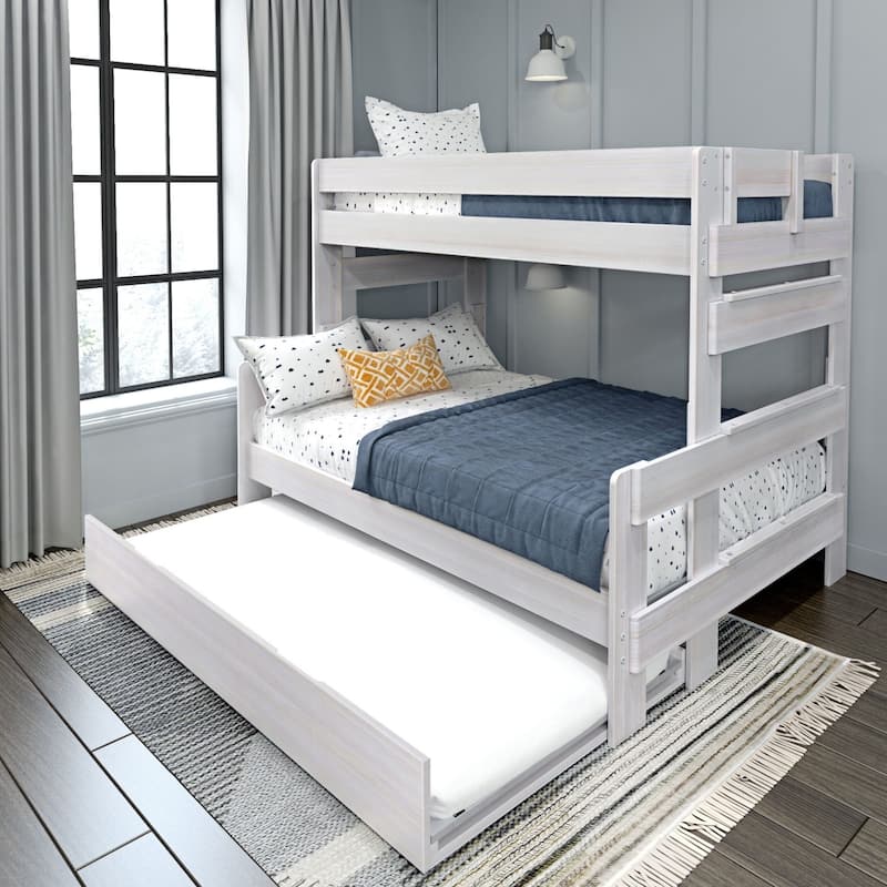 Max and Lily Farmhouse Twin over Full Bunk Bed with Trundle - White Wash