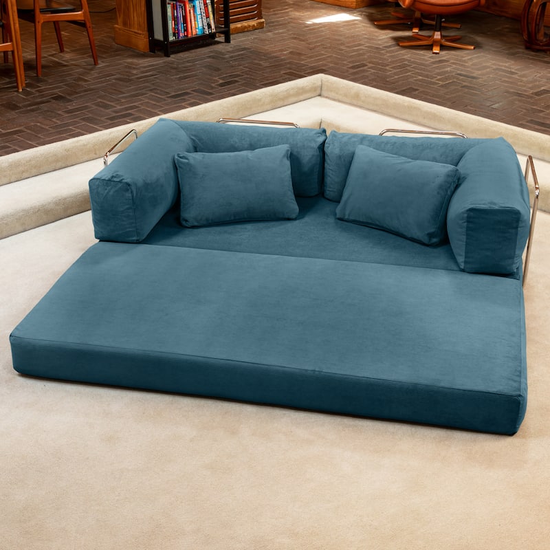 Jaxx Unsofa Modular Convertible Sectional Sofa with Fold Out King Sleeper Bed - 2-Seat Sofa. - Corduroy Aqua Blue