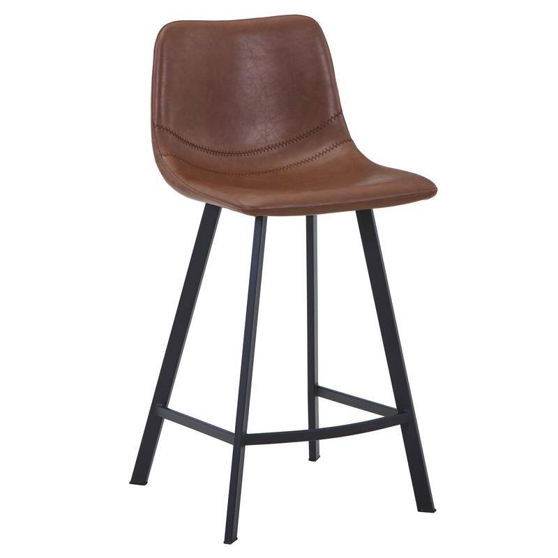 Elland Modern Minimalist Leather Upholstered Bar Stool with Accent Black Metal Base and Back Support for Home Bar or Kitchen - Light Brown