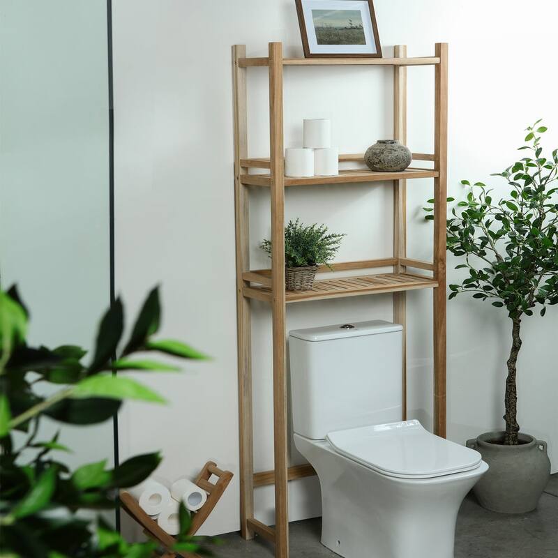 Nordic Teak Natural Teak Bathroom Indoor/Outdoor Toilet Storage Rack - Natural Finish