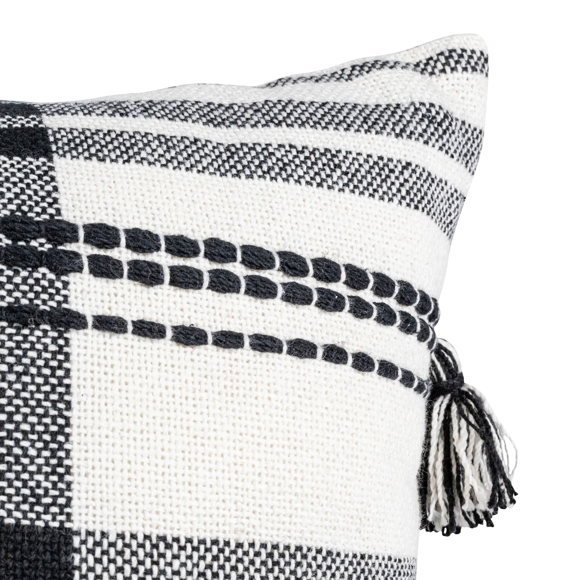 Black Cross Striped 18x18 Hand Woven Filled Pillow - Foreside Home