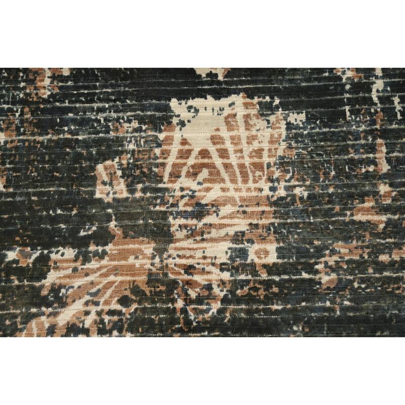Hand Knotted Oriental Viscose Silk Carpet Modern Abstract Greys & Charcoal Abstract Area Rug - 7' 8'' X 5' 7''