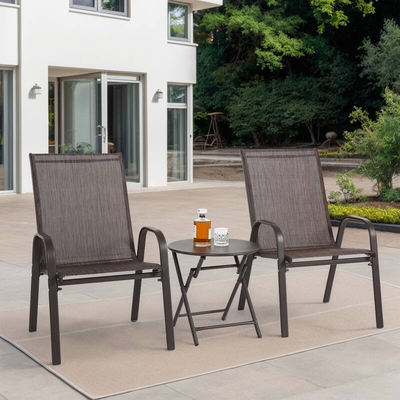 3 Piece Patio set, Outdoor Camping Chairs with Breathable Textilene Fabric, folding table with steel table top