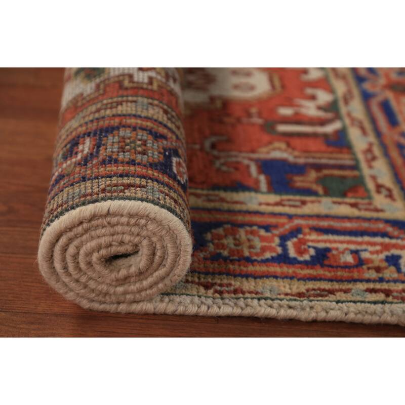 Ivory & Orange Heriz Serapi Indian Foyer Rug Handmade Wool Carpet - 3'0"x 5'1"