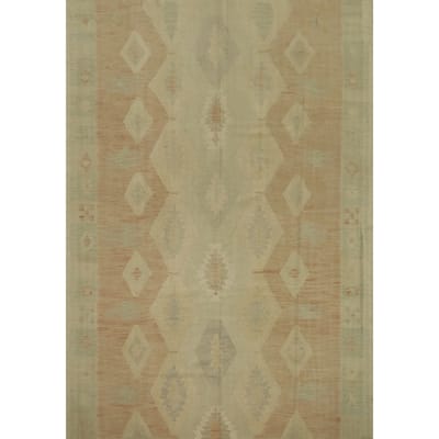 Hand Woven Oriental 100% Wool Carpet Southwestern Tribal Beige & Ivories Kilim Area Rug - 9' 7'' X 8' 1''