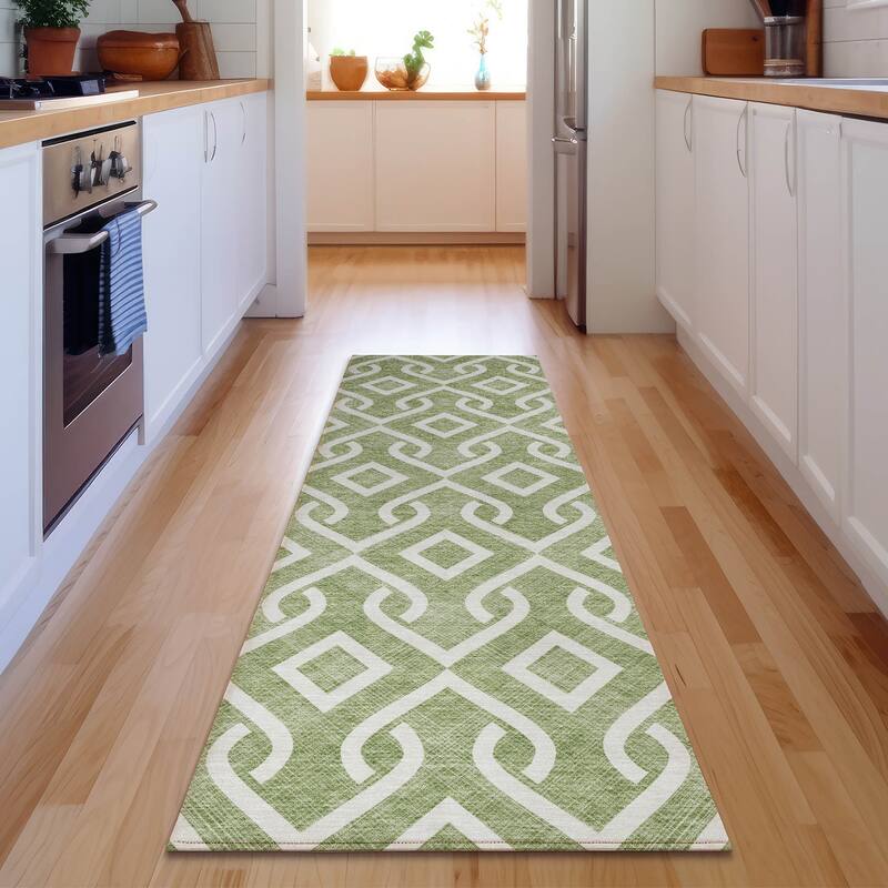 Premium Washable Super Soft Modern Medallions Mayfield Rug - Green - 2' 3" x 7' 6" - Runner
