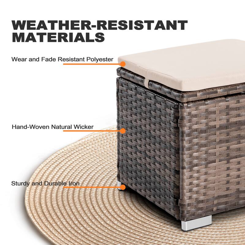 Nuu Garden Outdoor 2-Piece Wicker Ottoman with Storage and Cushion