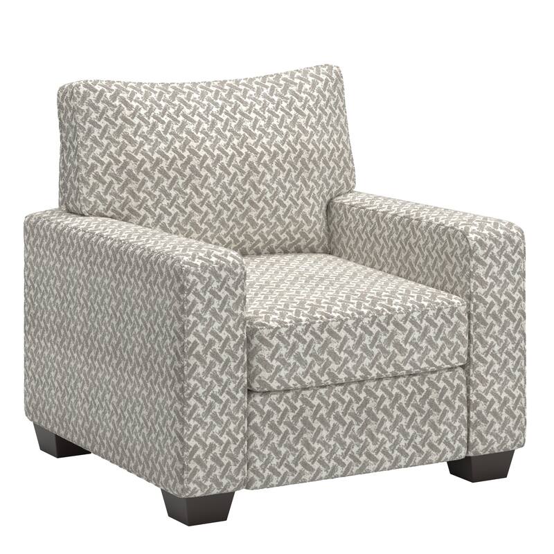 Roros Fabric Upholstered Square Arm Chair by iNSPIRE Q Classic - White and Gray Herringbone Pattern