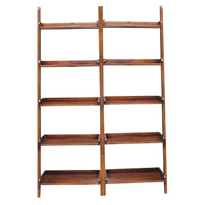 Solid Wood Lean-to 5-tier Shelf Unit Set (Set of 2)