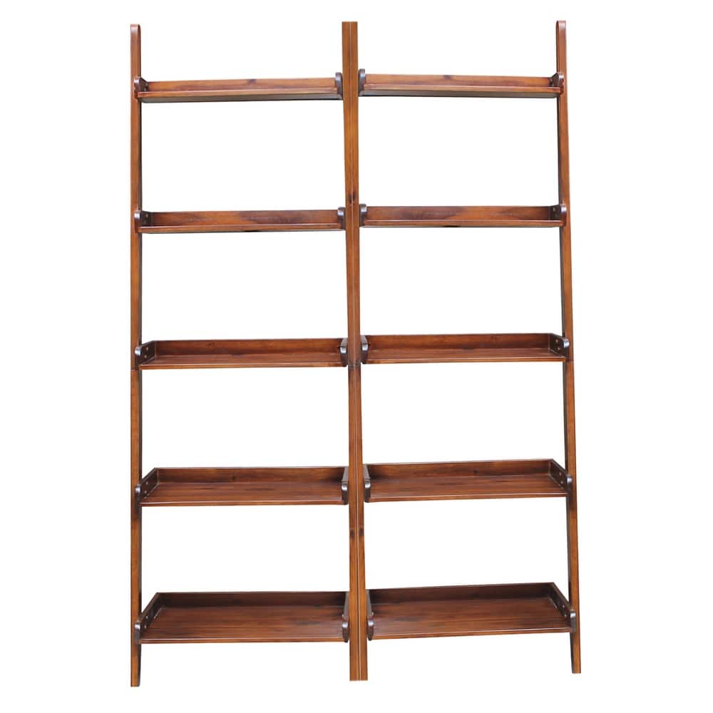 Solid Wood Lean-to 5-tier Shelf Unit Set (Set of 2)